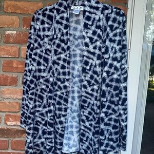 The Look Open Cardigan ~ Blue and White Geometric ~ Small